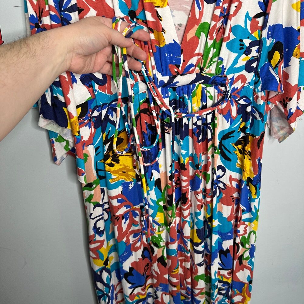 Rachel Pally Flores in Blue Floral Pattern Kimono Sleeve Maxi Dress Plus Sz 2X - Picture 6 of 10
